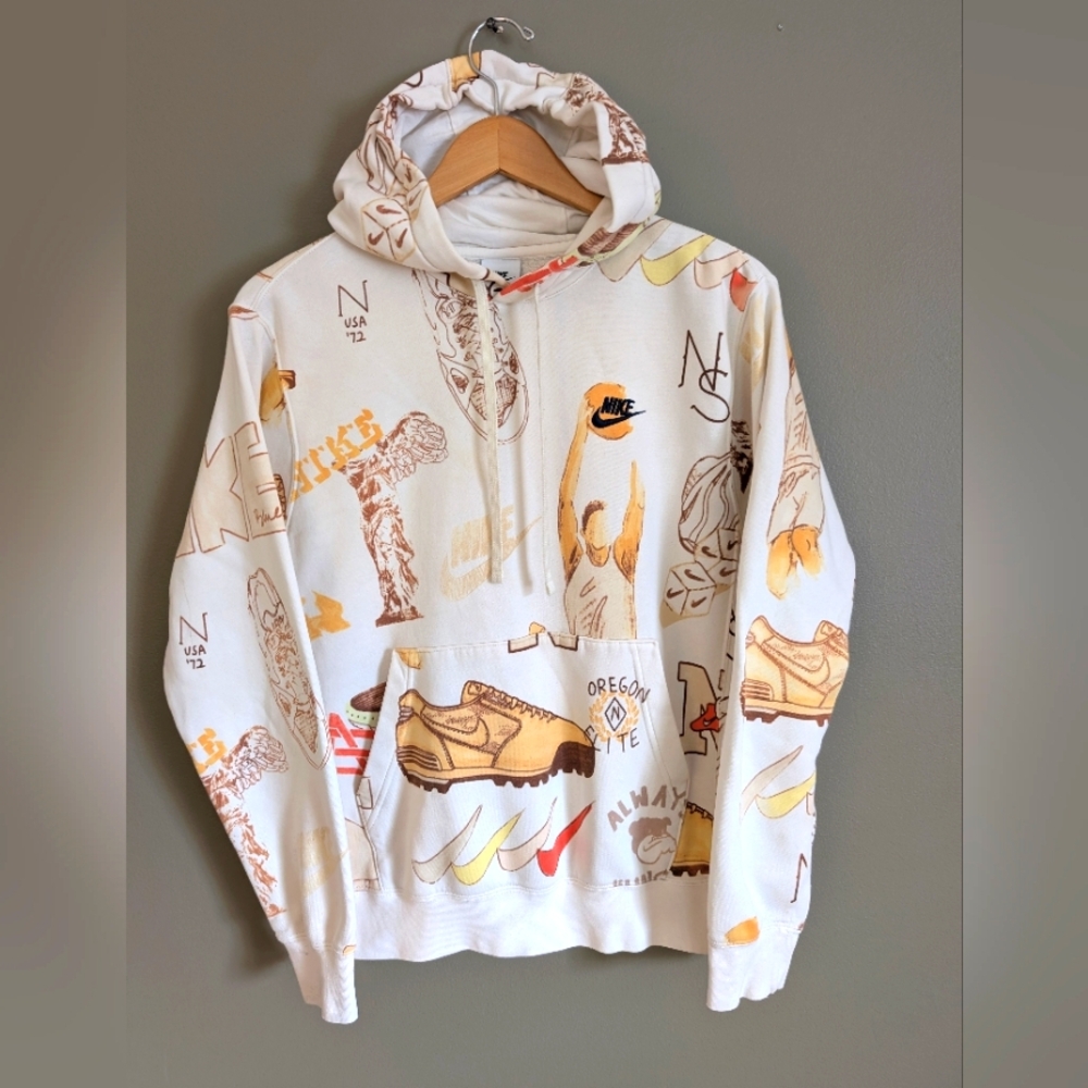 Nike Club Fleece Sketch Graphic All Over  Print Hoodie Size Small